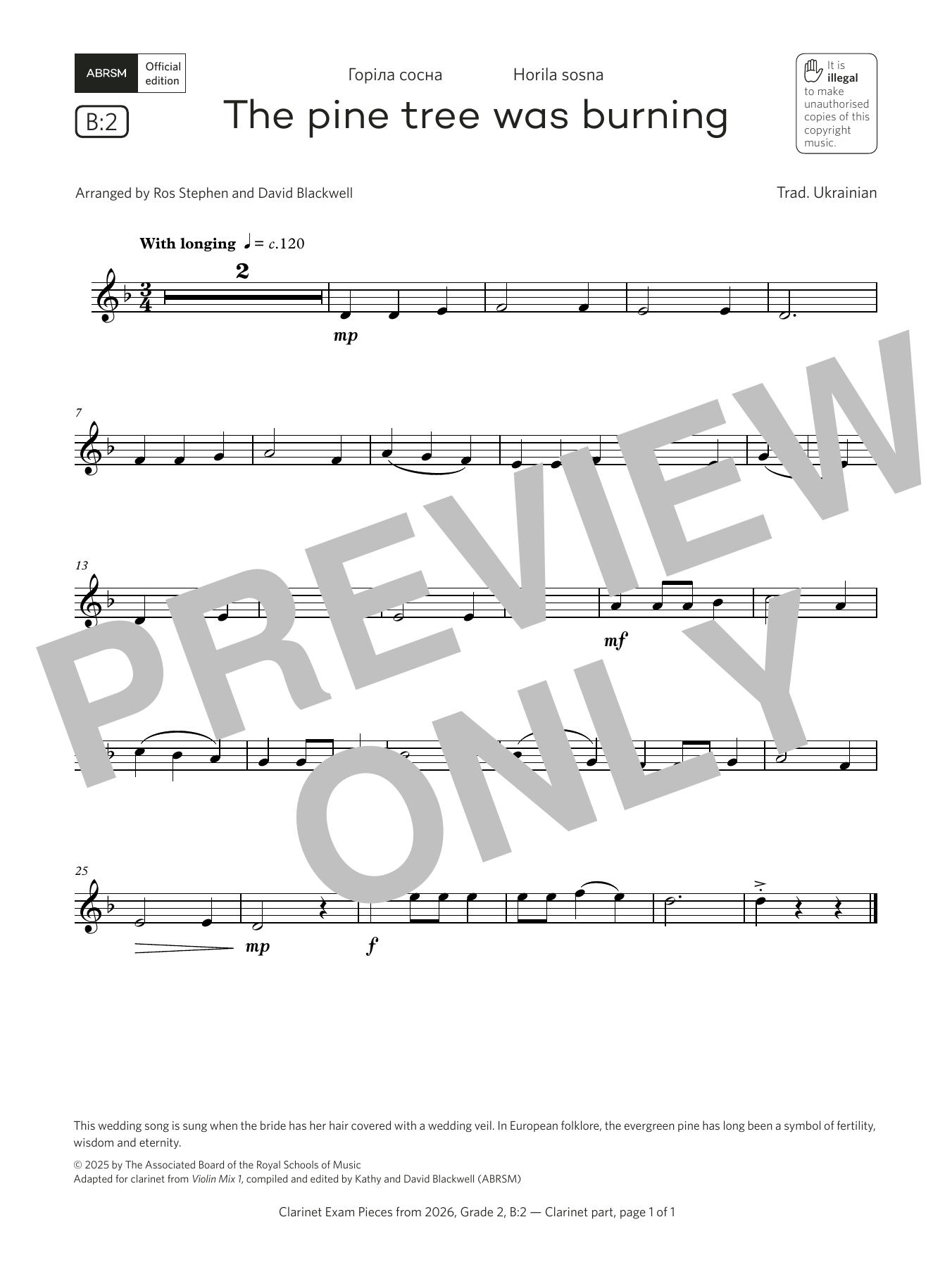 Trad. Ukrainian The pine tree was burning (Grade 2, list B2, from the ABRSM Clarinet Syllabus from 2026) Sheet Music Notes & Chords for Clarinet Solo - Download or Print PDF Trad. Ukrainian The pine tree was burning (Grade 2, list B2, from the ABRSM Clarinet Syllabus from 2026) Sheet Music Notes & Chords for Clarinet Solo - Download or Print PDF