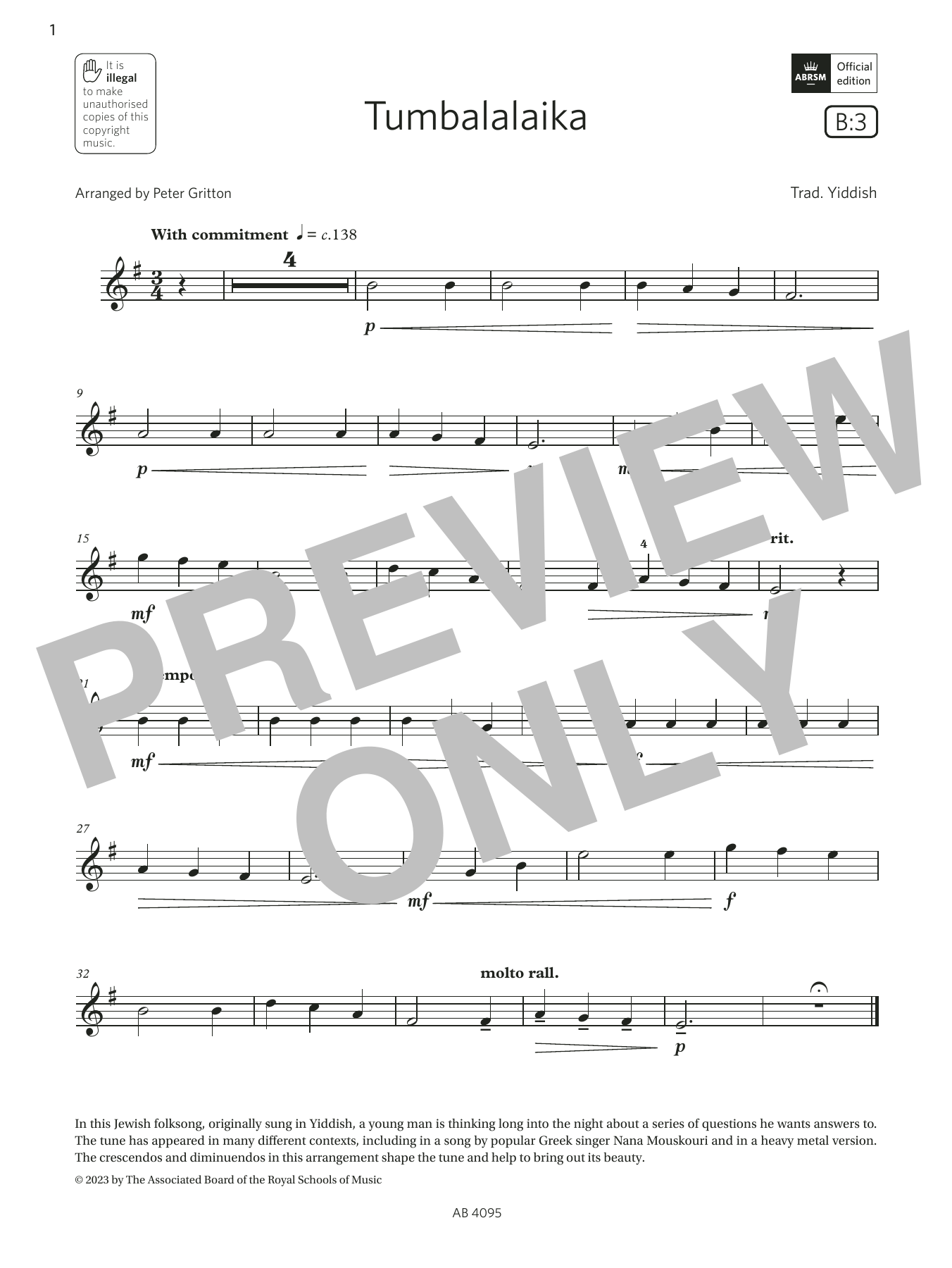 Trad. Yiddish Tumbalalaika (Grade 1, B3, from the ABRSM Violin Syllabus from 2024) Sheet Music Notes & Chords for Violin Solo - Download or Print PDF