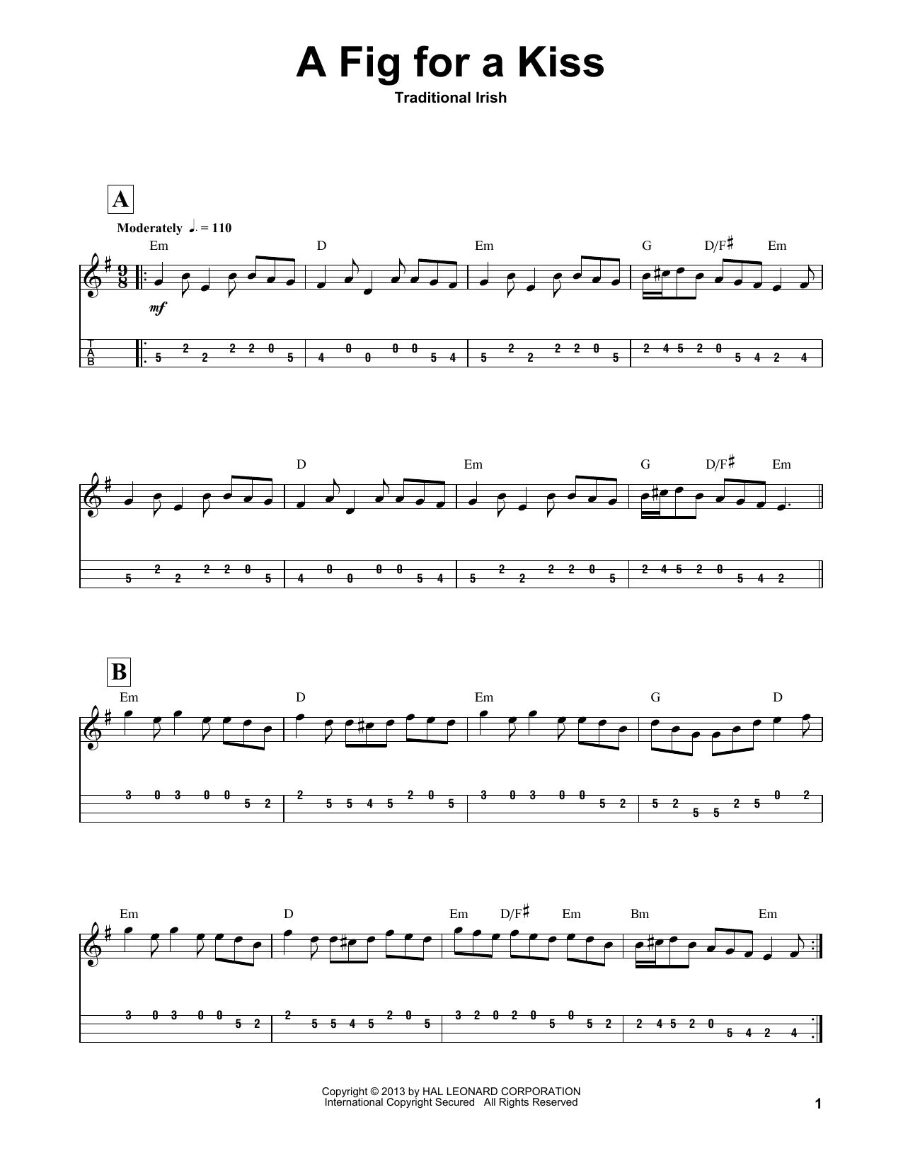 Traditional A Fig For A Kiss Sheet Music Notes & Chords for Mandolin Tab - Download or Print PDF