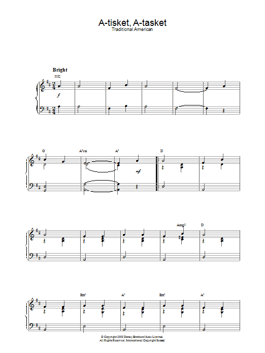 Traditional A-Tisket A-Tasket Sheet Music Notes & Chords for Lyrics & Chords - Download or Print PDF