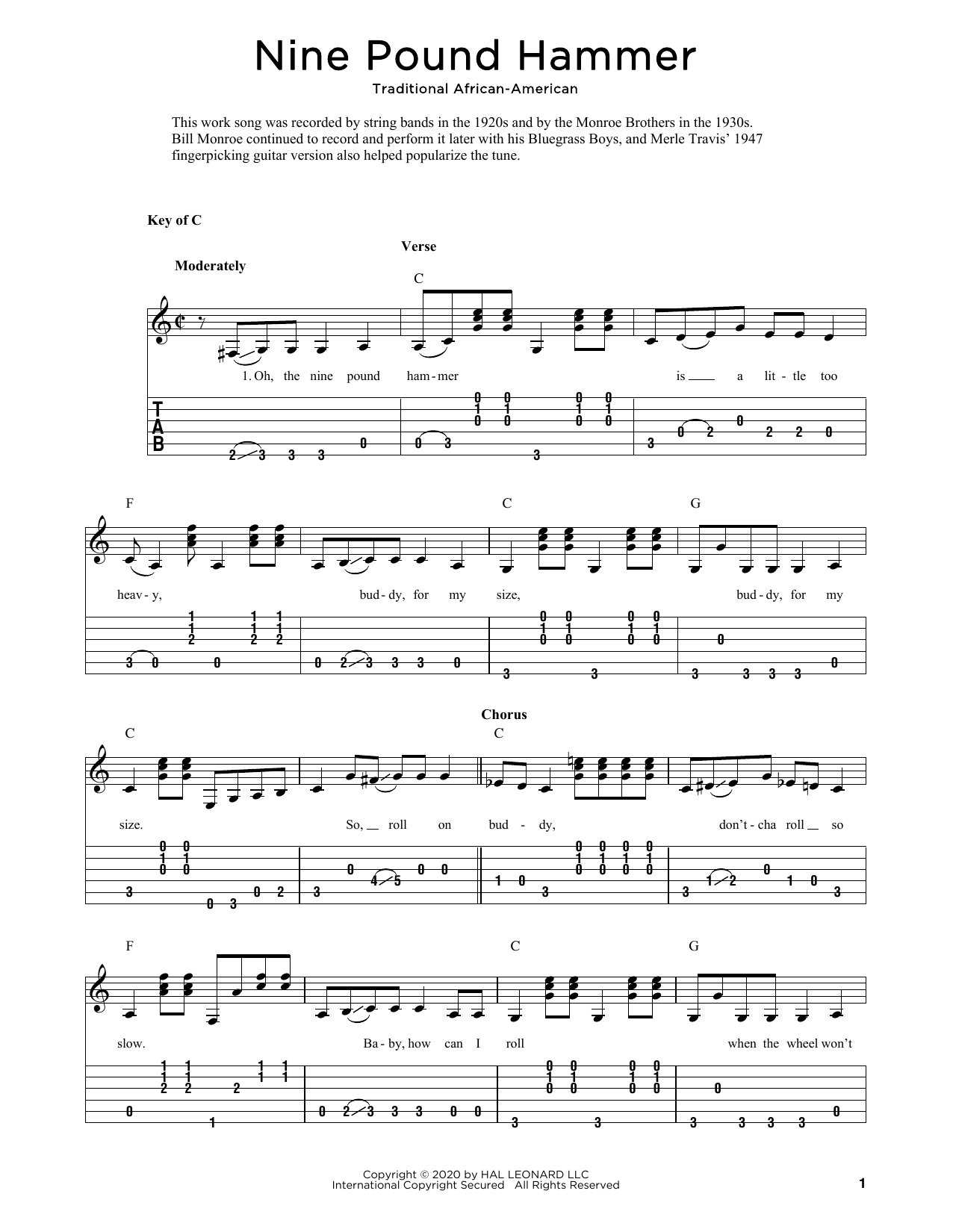 Traditional African-American Nine Pound Hammer (arr. Fred Sokolow) Sheet Music Notes & Chords for Banjo Tab - Download or Print PDF