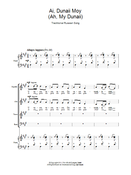 Traditional Ai, Dunaii Moy (Ah, My Dunaii) Sheet Music Notes & Chords for SATB - Download or Print PDF