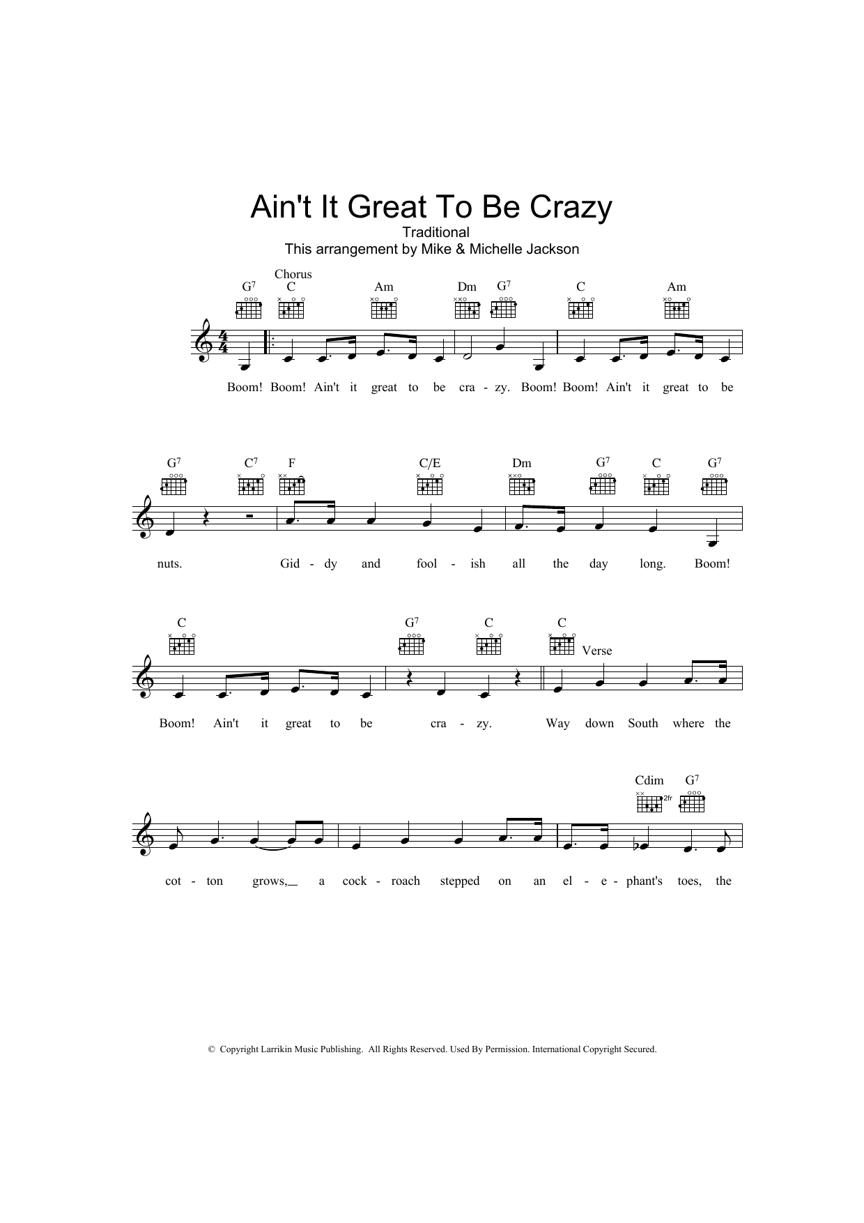 Traditional Ain't It Great To Be Crazy Sheet Music Notes & Chords for Melody Line, Lyrics & Chords - Download or Print PDF