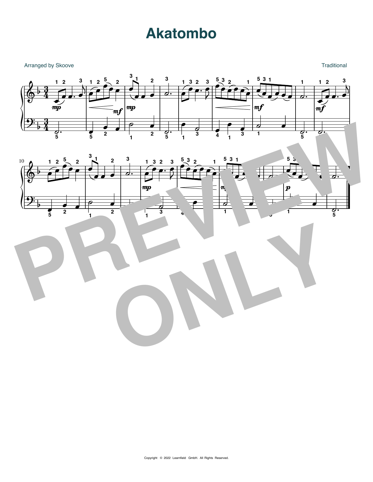Traditional Akatombo (arr. Skoove) Sheet Music Notes & Chords for Easy Piano - Download or Print PDF
