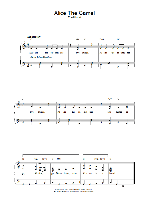 Traditional Alice The Camel Sheet Music Notes & Chords for Melody Line, Lyrics & Chords - Download or Print PDF