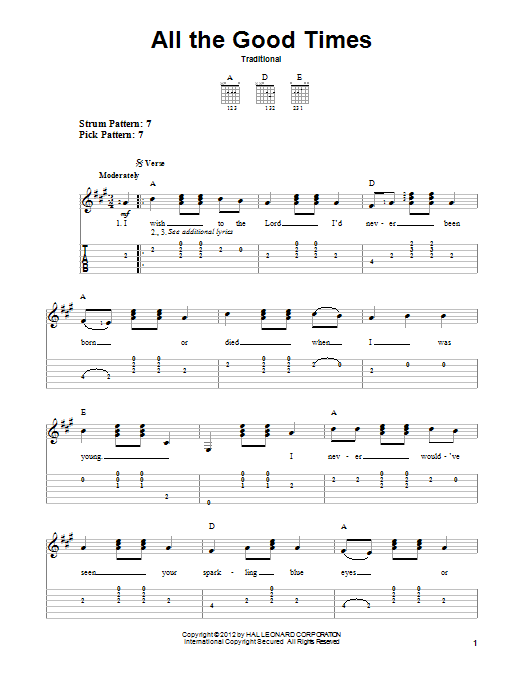 Traditional All The Good Times Sheet Music Notes & Chords for Real Book – Melody, Lyrics & Chords - Download or Print PDF