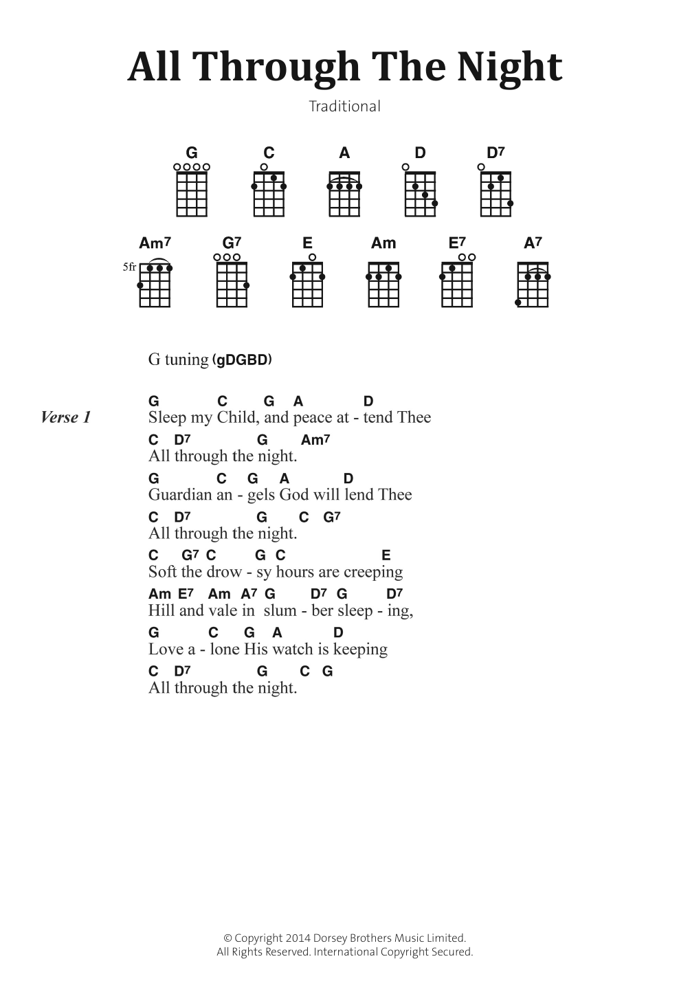 Traditional All Through The Night Sheet Music Notes & Chords for Banjo Lyrics & Chords - Download or Print PDF