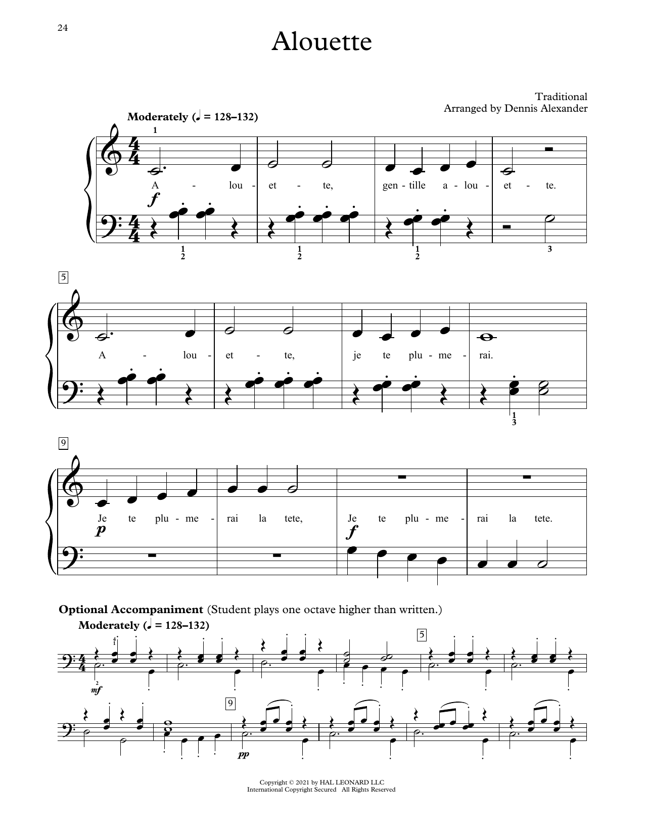 Traditional Alouette (arr. Dennis Alexander) Sheet Music Notes & Chords for Educational Piano - Download or Print PDF