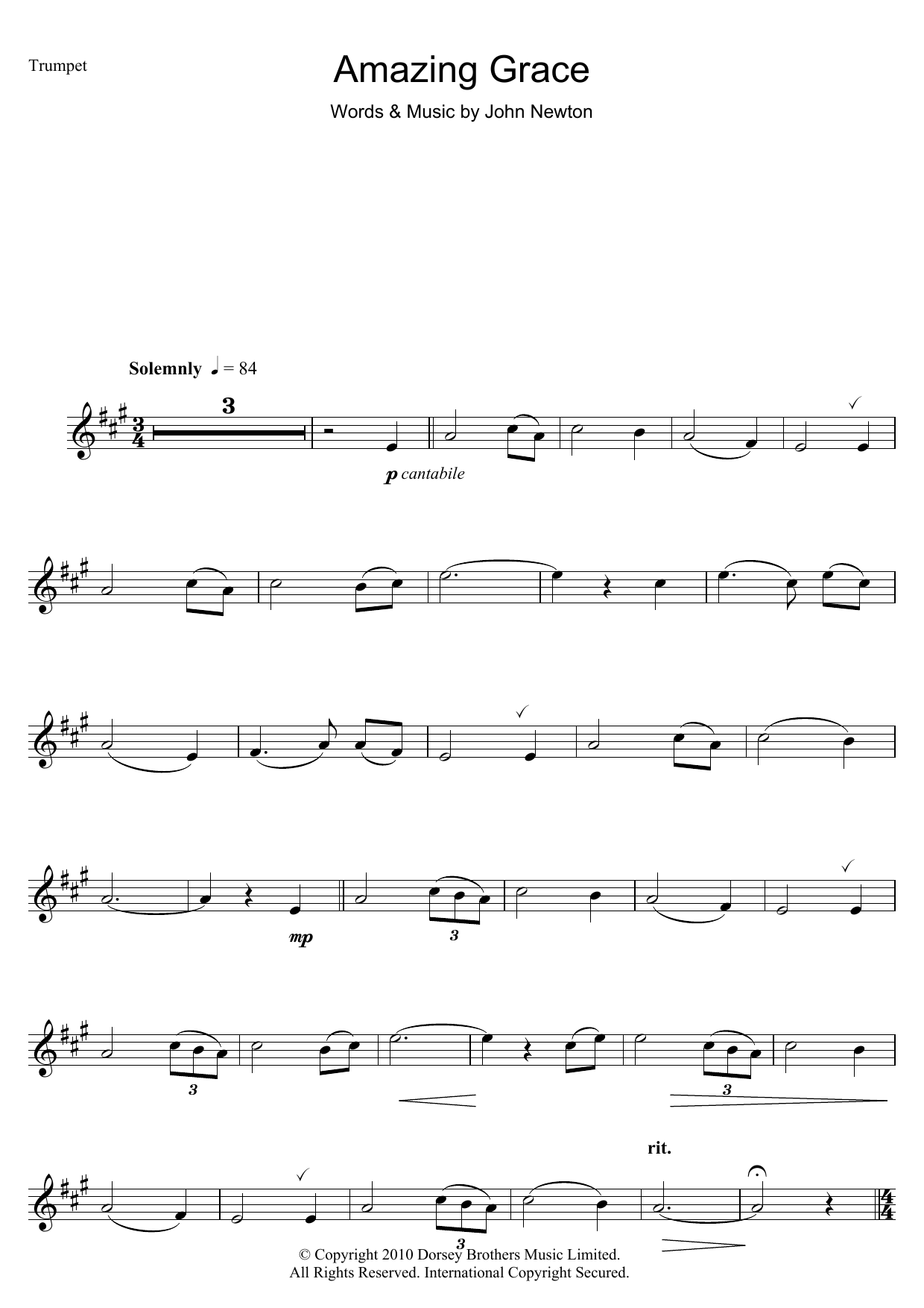 Traditional Amazing Grace Sheet Music Notes & Chords for Instrumental Solo - Download or Print PDF