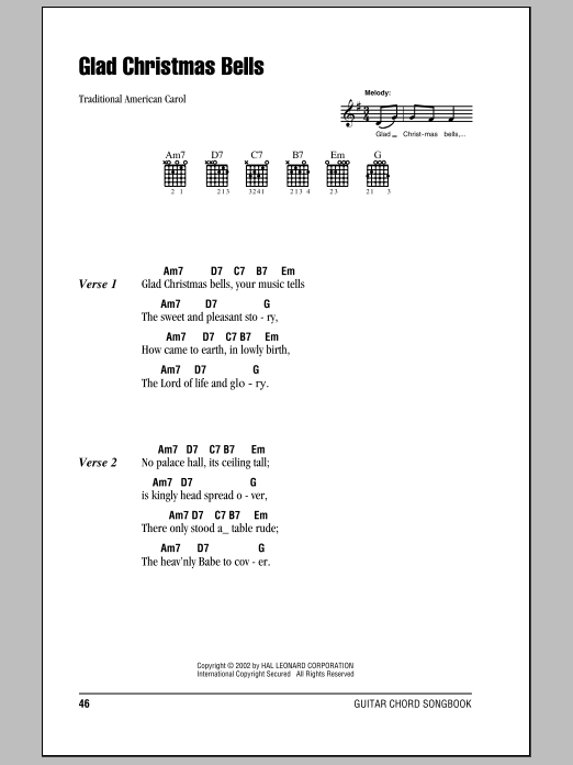 Traditional American Carol Glad Christmas Bells Sheet Music Notes & Chords for Easy Guitar Tab - Download or Print PDF