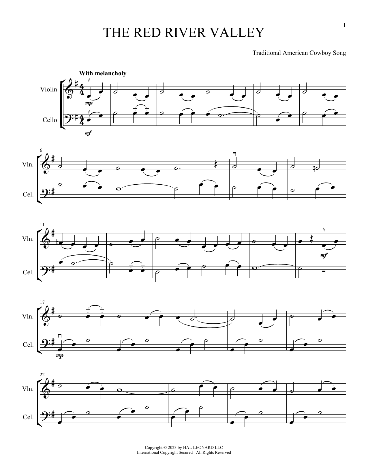 Traditional American Cowboy So The Red River Valley (arr. Michelle Hynson) Sheet Music Notes & Chords for Instrumental Duet - Download or Print PDF