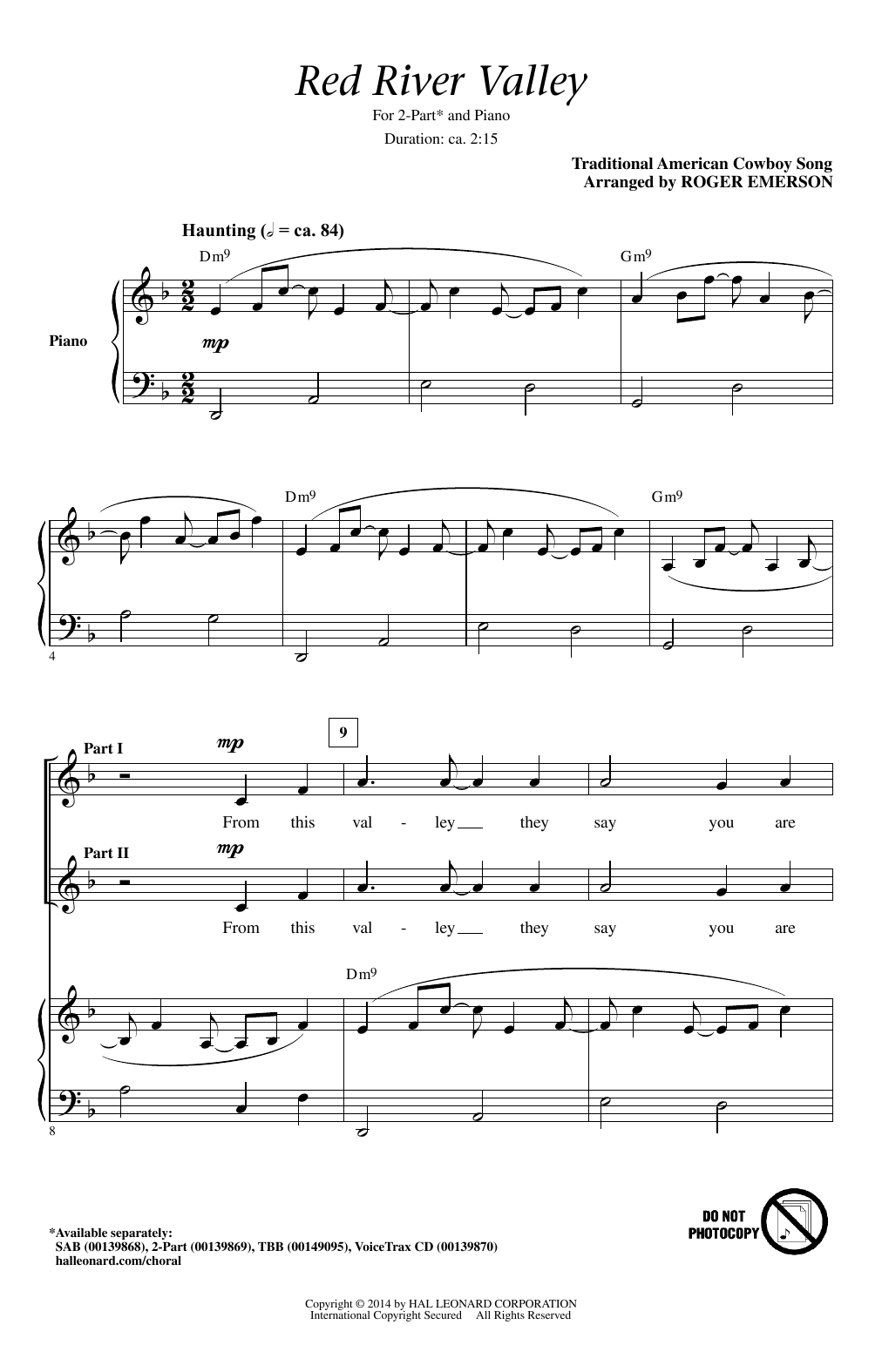 Roger Emerson The Red River Valley Sheet Music Notes & Chords for 2-Part Choir - Download or Print PDF