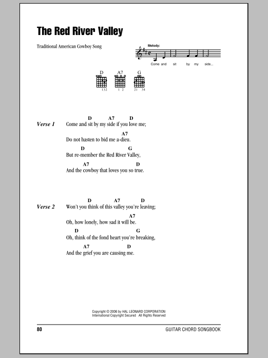 Traditional American Cowboy Song The Red River Valley Sheet Music Notes & Chords for Guitar Tab - Download or Print PDF