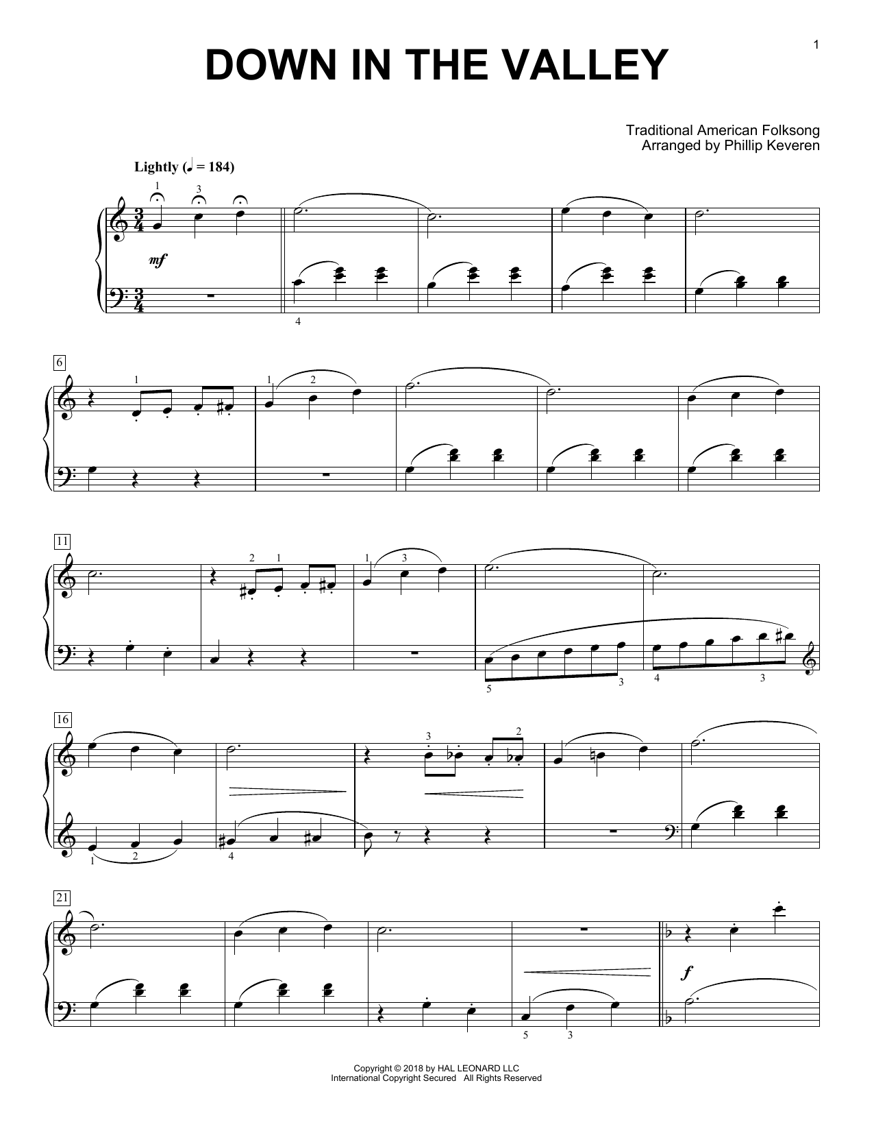 Traditional American Folksong Down In The Valley [Classical version] (arr. Phillip Keveren) Sheet Music Notes & Chords for Piano - Download or Print PDF