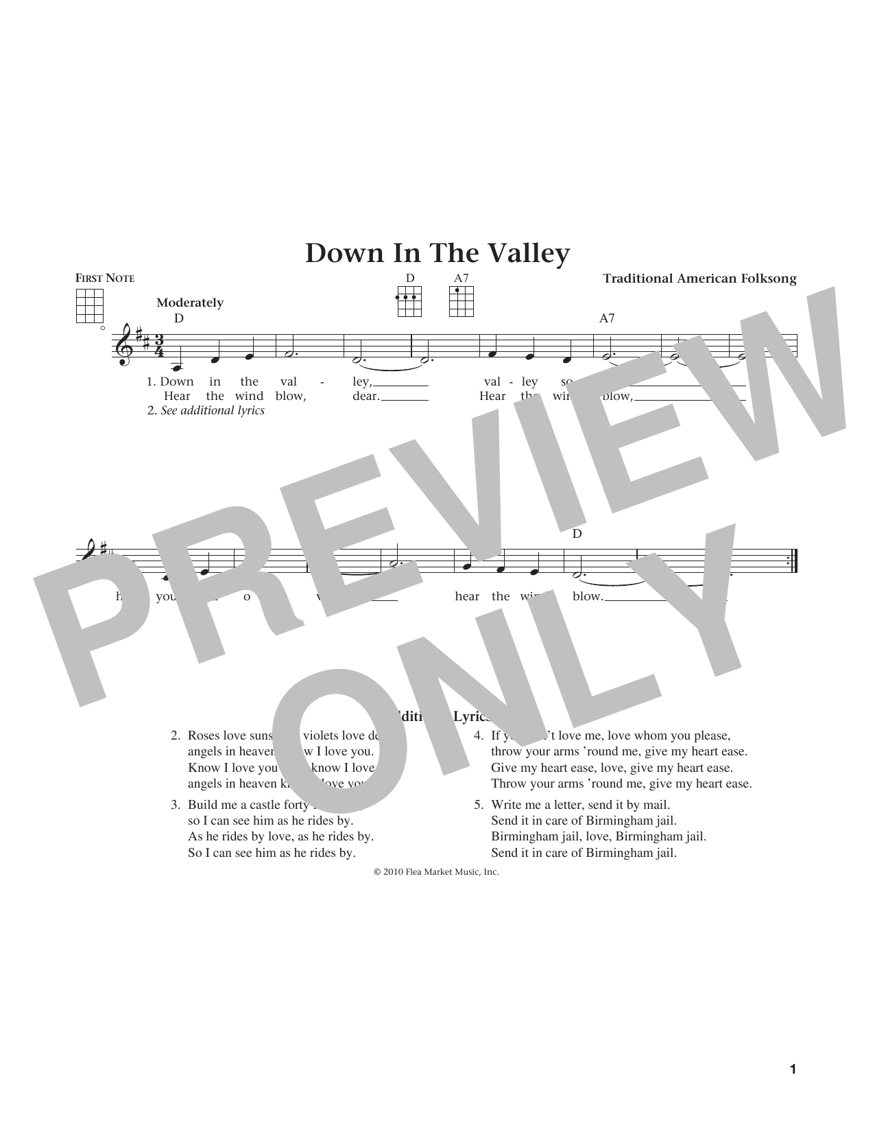 Traditional American Folksong Down In The Valley (from The Daily Ukulele) (arr. Liz and Jim Beloff) Sheet Music Notes & Chords for Ukulele - Download or Print PDF