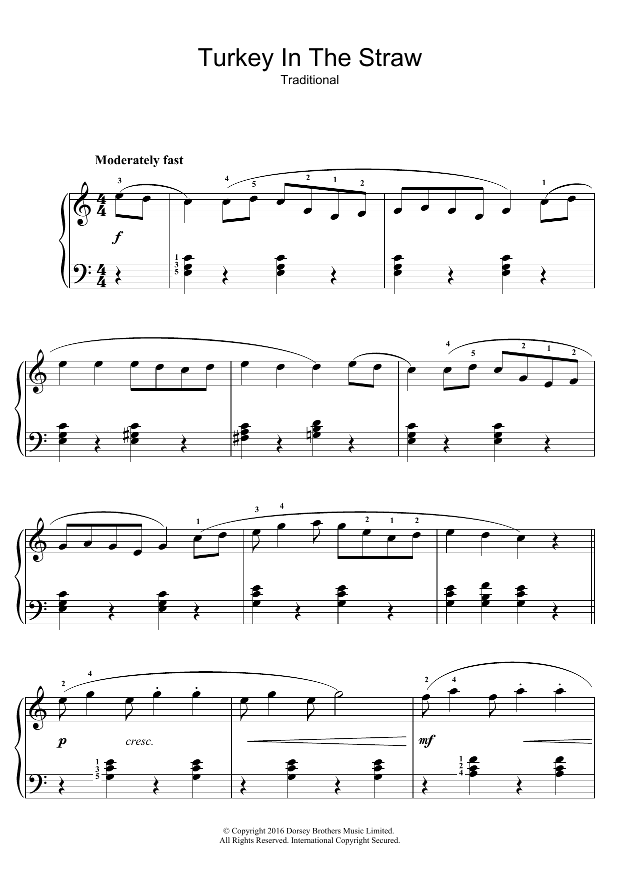 Traditional American Folksong Turkey In The Straw Sheet Music Notes & Chords for Easy Piano - Download or Print PDF