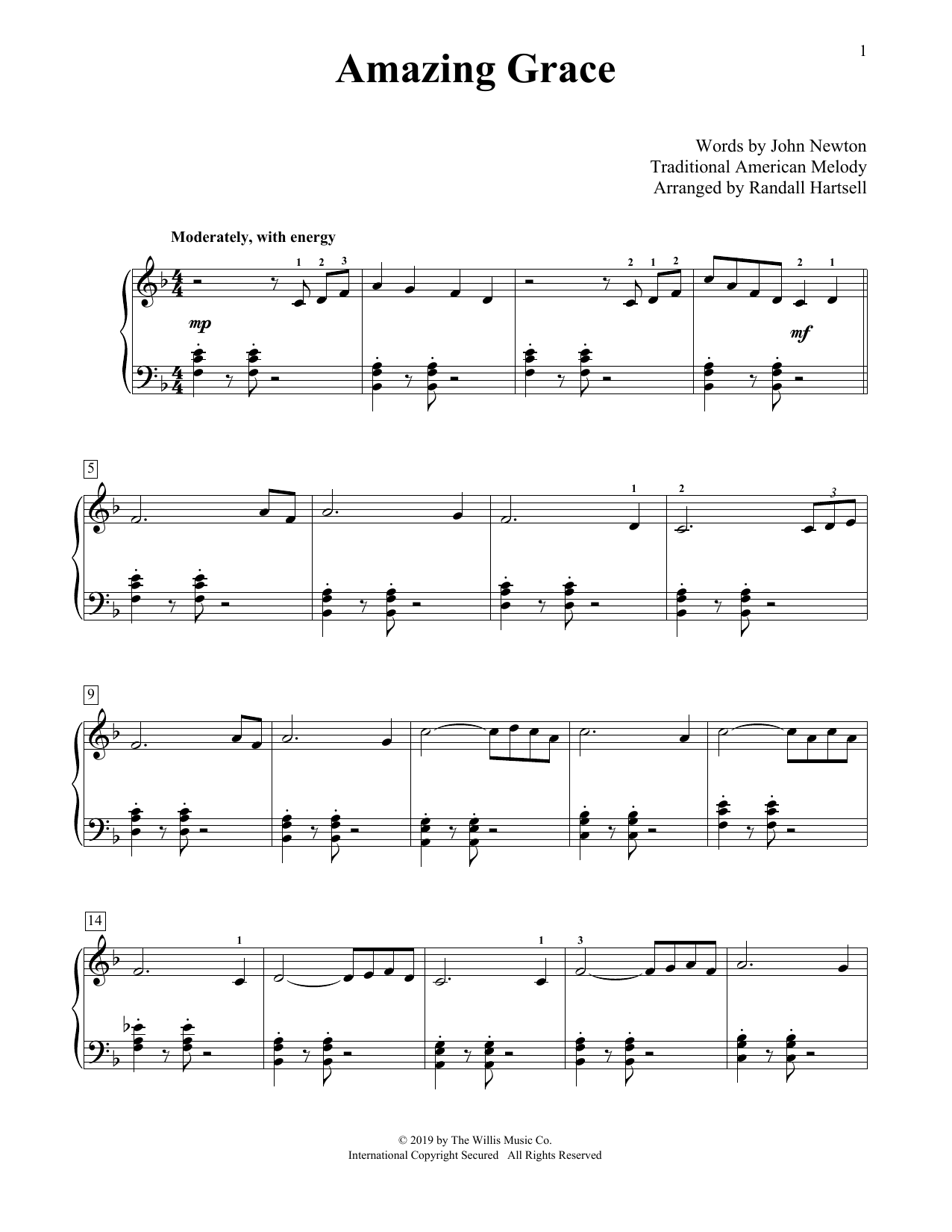 Traditional American Melody Amazing Grace (arr. Randall Hartsell) Sheet Music Notes & Chords for Educational Piano - Download or Print PDF