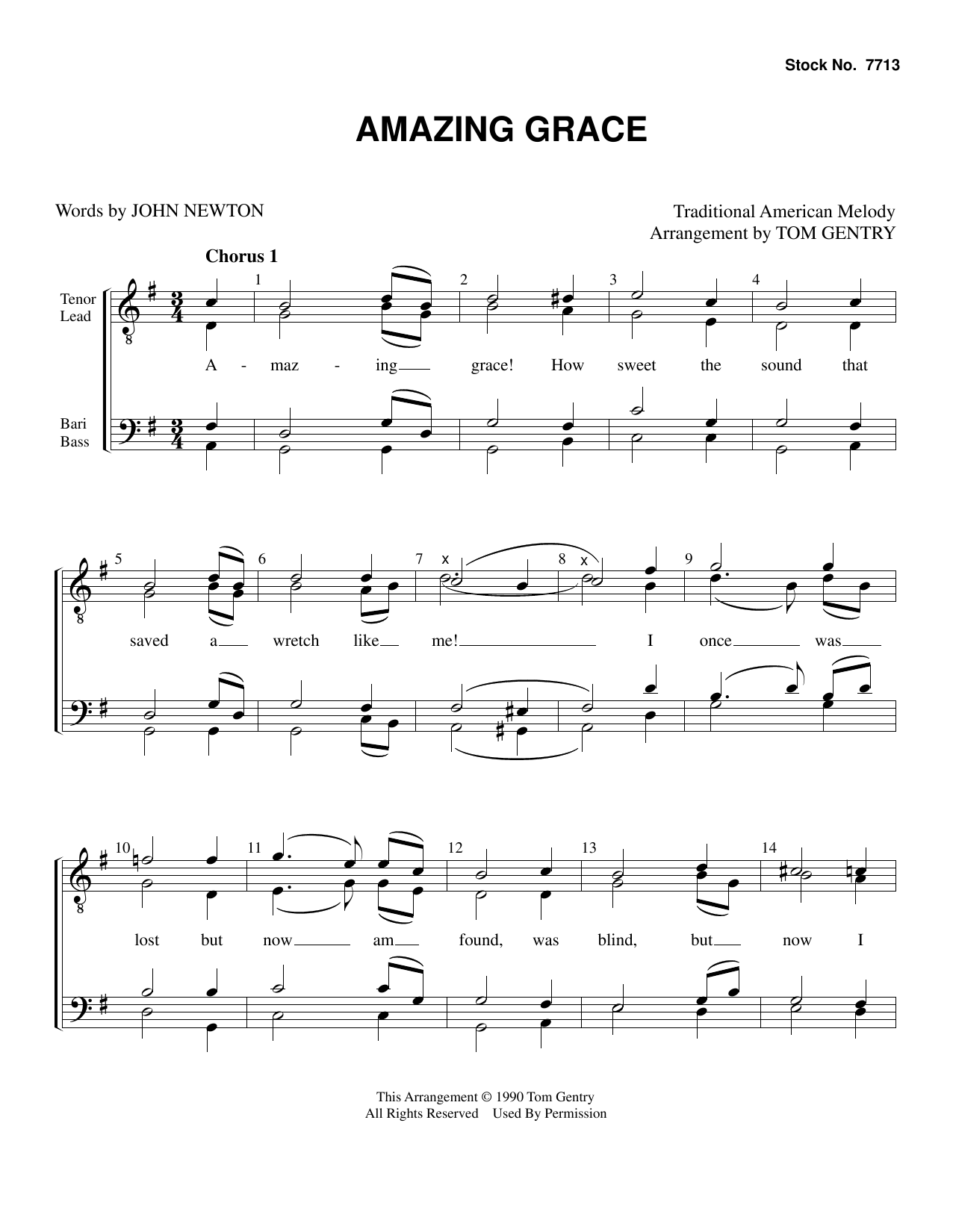 Traditional American Melody Amazing Grace (arr. Tom Gentry) Sheet Music Notes & Chords for SATB Choir - Download or Print PDF