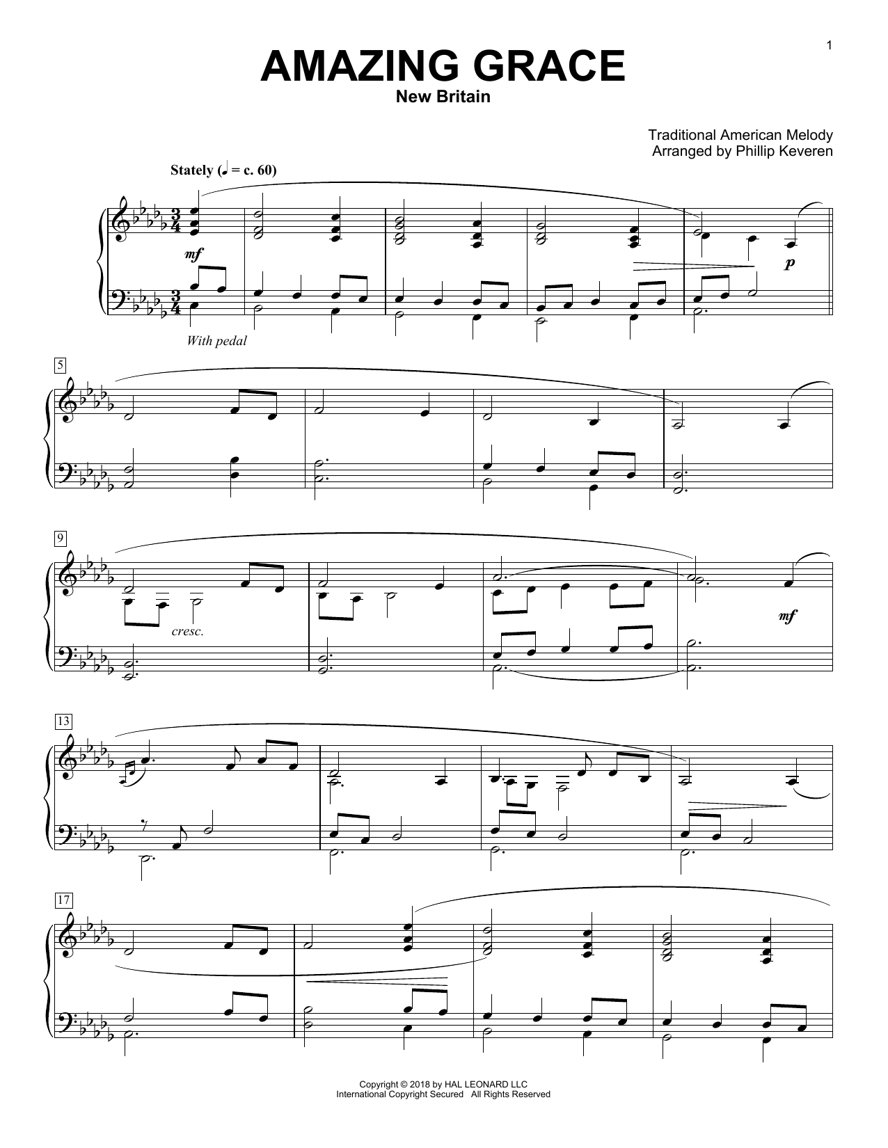 Traditional American Melody Amazing Grace [Classical version] (arr. Phillip Keveren) Sheet Music Notes & Chords for Piano - Download or Print PDF