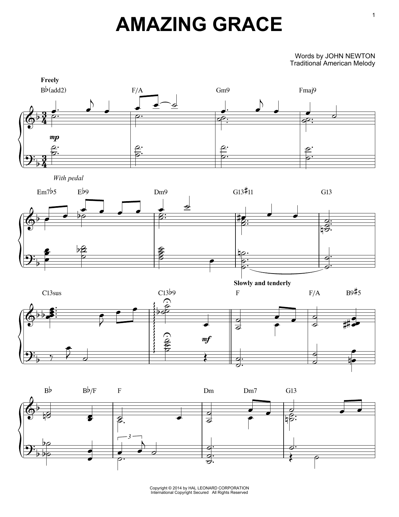 Traditional American Melody Amazing Grace [Jazz version] (arr. Brent Edstrom) Sheet Music Notes & Chords for Piano - Download or Print PDF