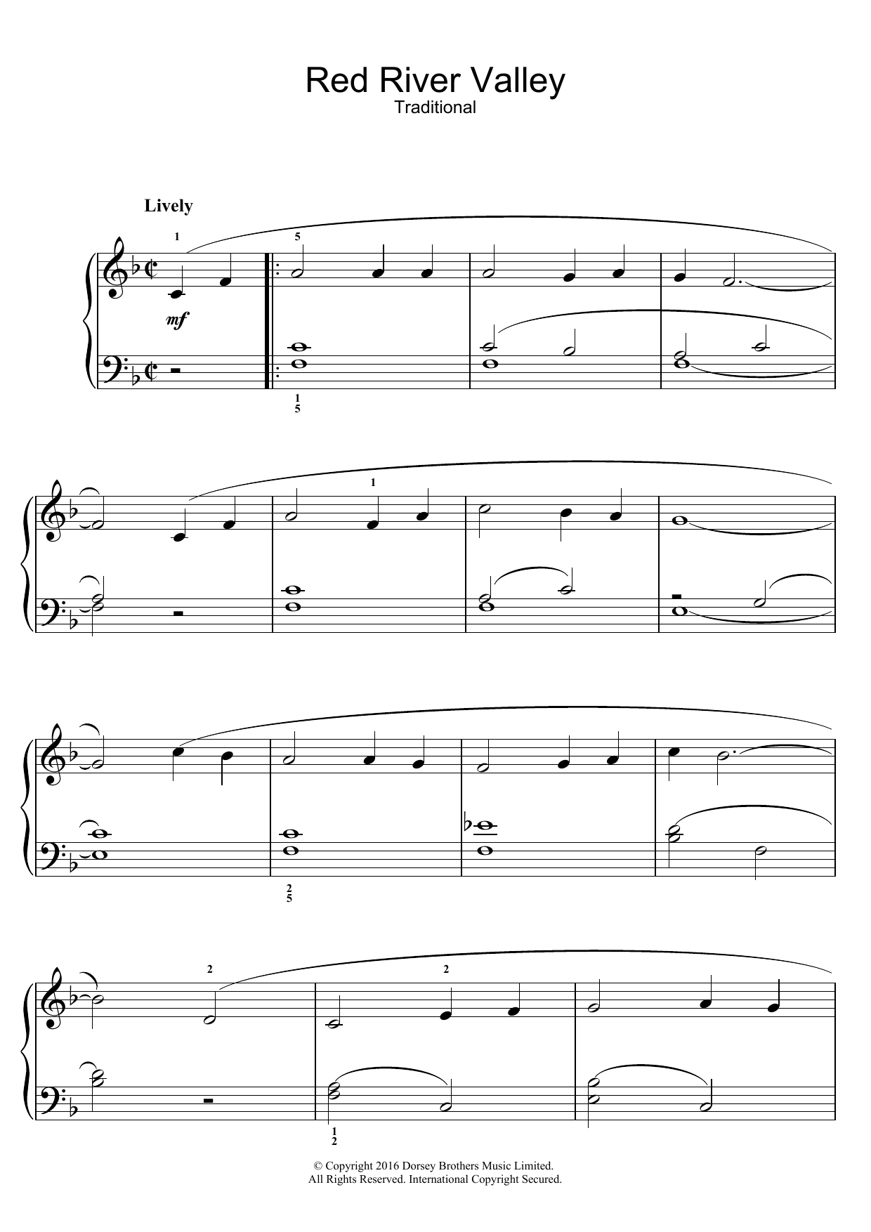 Traditional American Red River Valley Sheet Music Notes & Chords for Easy Piano - Download or Print PDF