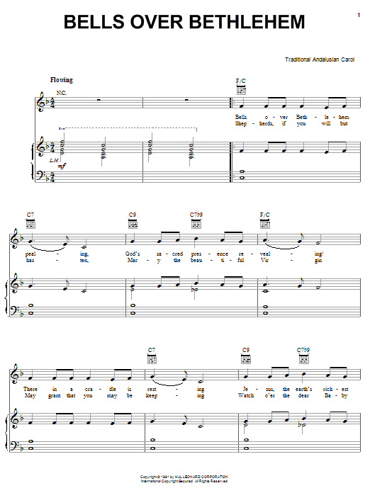 Traditional Andalucian Carol Bells Over Bethlehem Sheet Music Notes & Chords for Piano, Vocal & Guitar (Right-Hand Melody) - Download or Print PDF