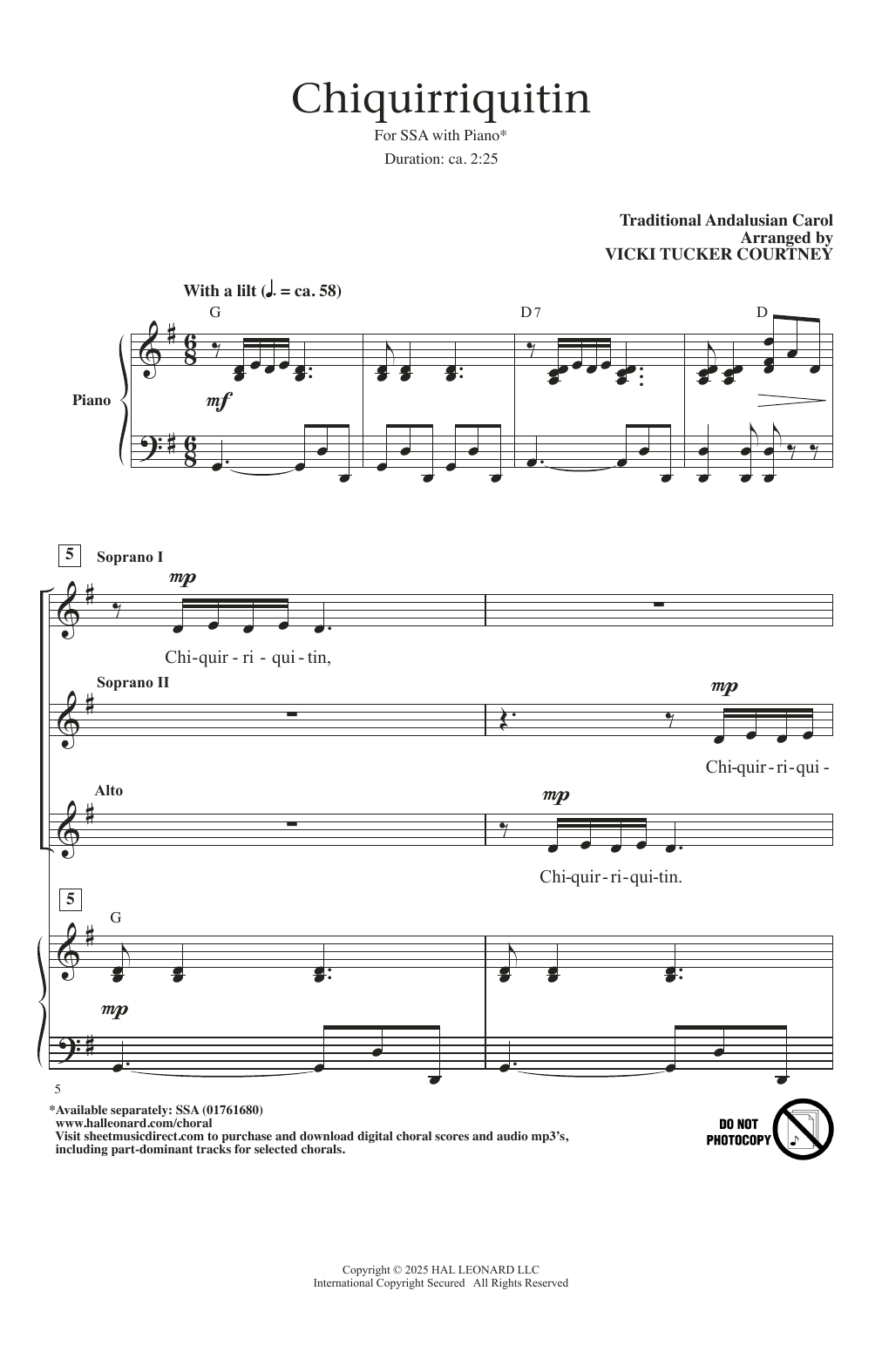 Traditional Andalucian Chiquirriquitin (arr. Vicki Tucker Courtney) Sheet Music Notes & Chords for SSA Choir - Download or Print PDF