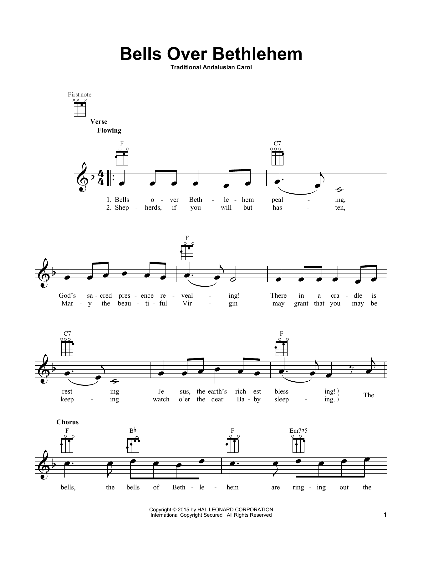 Traditional Andalusian Carol Bells Over Bethlehem Sheet Music Notes & Chords for Melody Line, Lyrics & Chords - Download or Print PDF