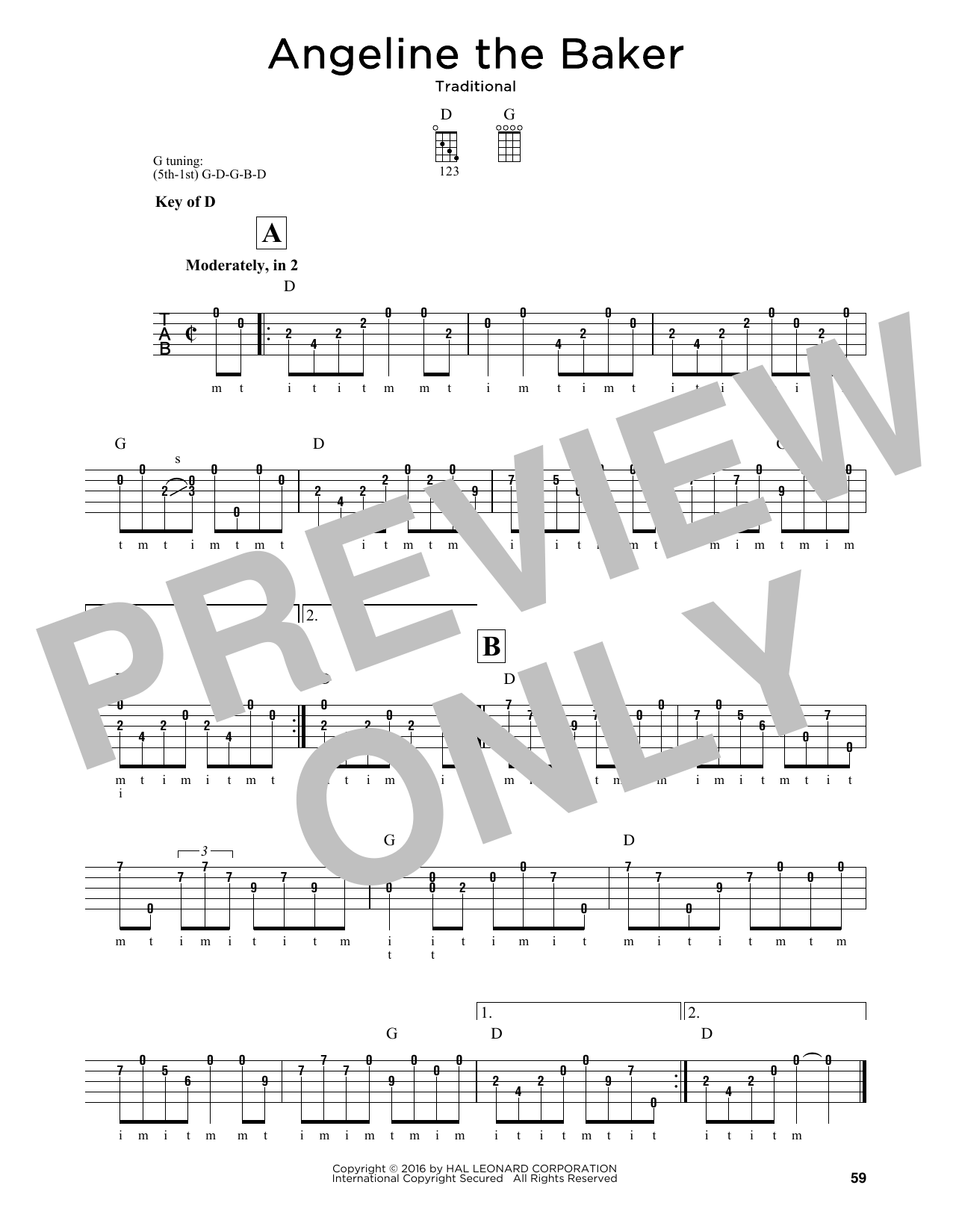 Traditional Angeline The Baker Sheet Music Notes & Chords for Banjo - Download or Print PDF