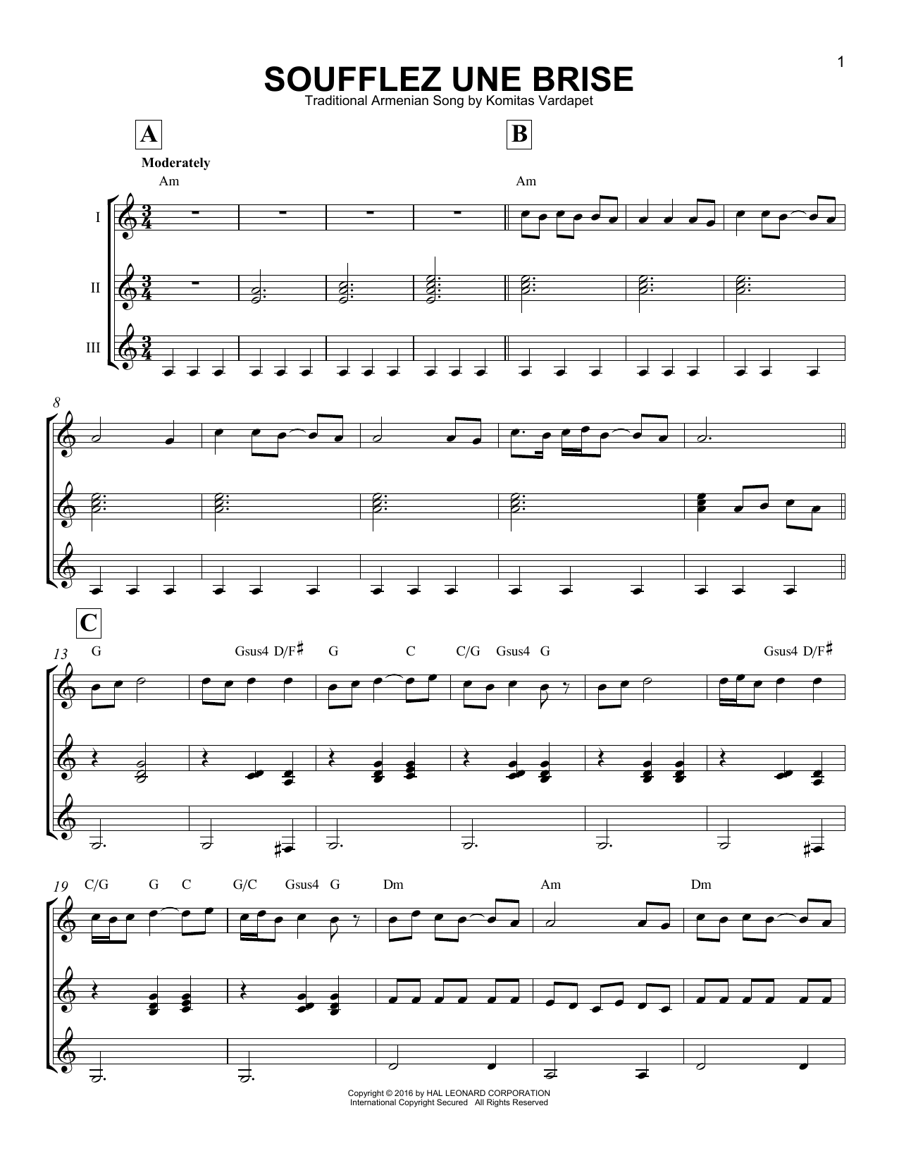 Traditional Armenian Song Soufflez Une Brise Sheet Music Notes & Chords for Guitar Ensemble - Download or Print PDF