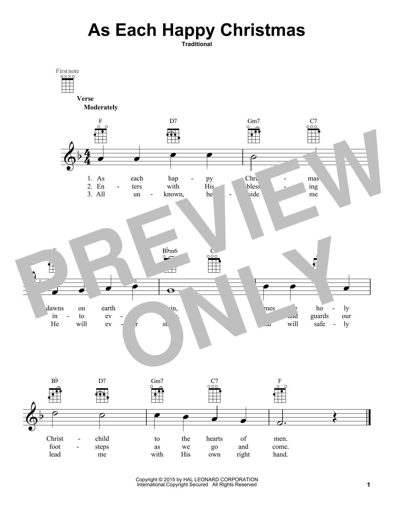 Traditional As Each Happy Christmas Sheet Music Notes & Chords for Ukulele - Download or Print PDF