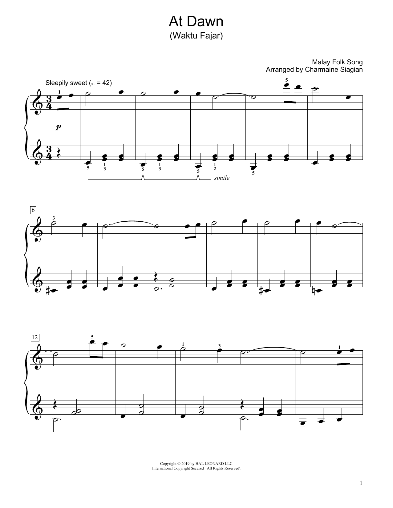 Traditional At Dawn (Waktu Fajar) (arr. Charmaine Siagian) Sheet Music Notes & Chords for Educational Piano - Download or Print PDF