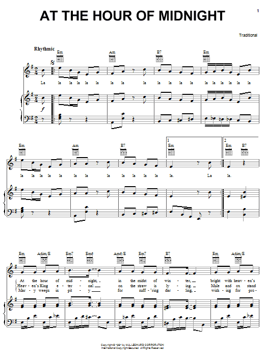 Traditional At The Hour Of Midnight Sheet Music Notes & Chords for Piano, Vocal & Guitar (Right-Hand Melody) - Download or Print PDF