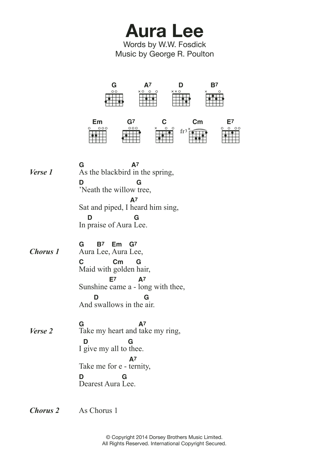 Traditional Aura Lee Sheet Music Notes & Chords for Lyrics & Chords - Download or Print PDF