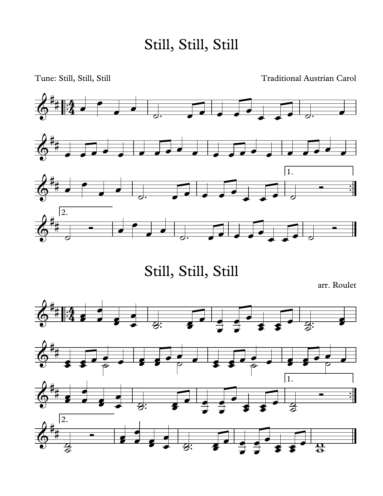 Traditional Austrian Carol Still, Still, Still (arr. Patrick Roulet) Sheet Music Notes & Chords for Marimba Solo - Download or Print PDF