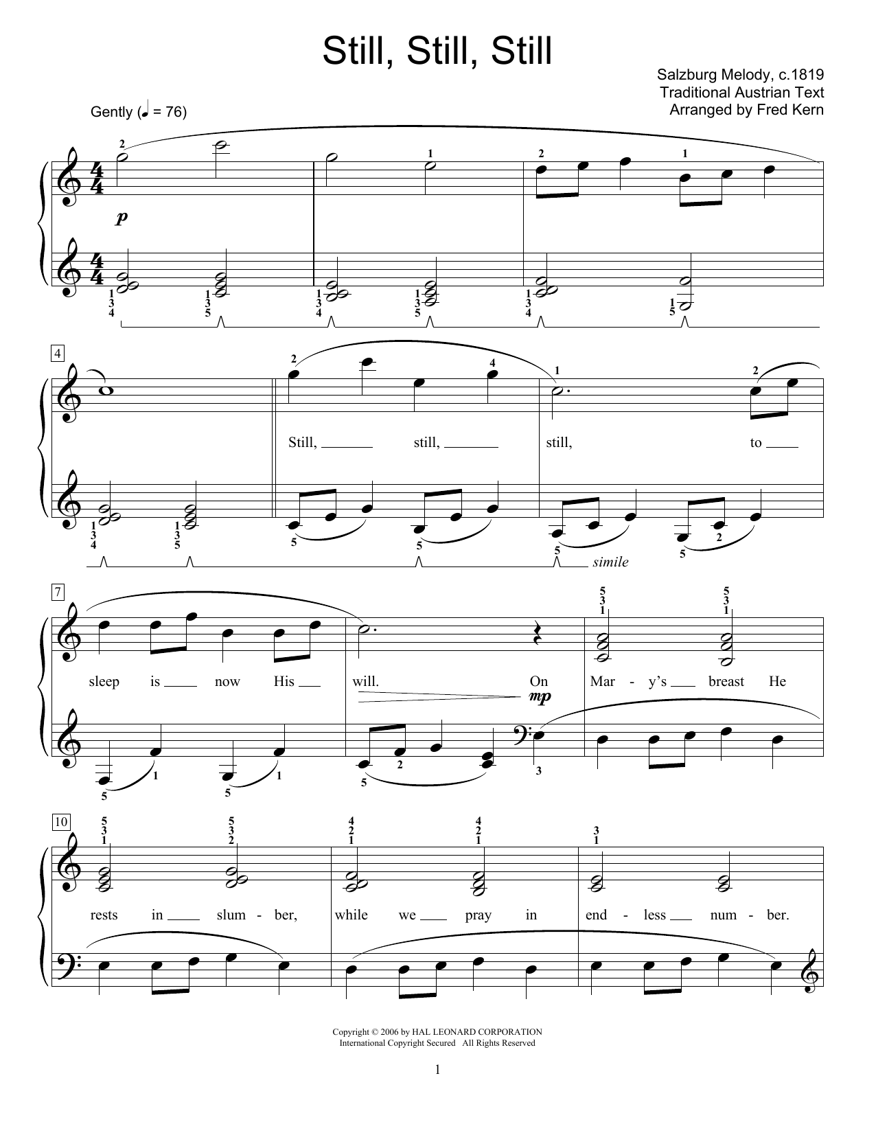 Traditional Austrian Text Still, Still, Still Sheet Music Notes & Chords for Educational Piano - Download or Print PDF