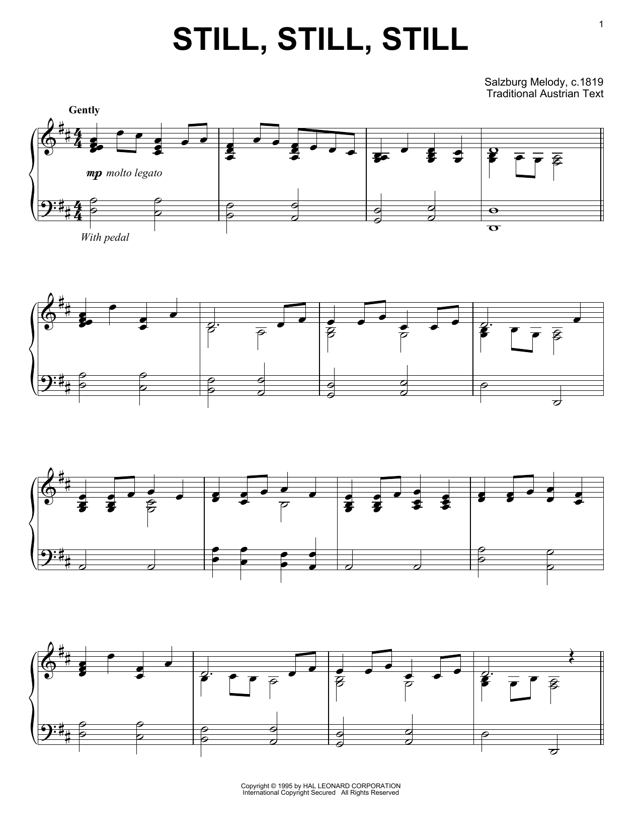 Traditional Austrian Text Still, Still, Still Sheet Music Notes & Chords for Piano - Download or Print PDF