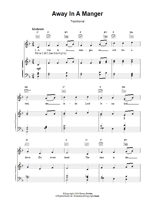 Traditional Away In A Manger Sheet Music Notes & Chords for Piano, Vocal & Guitar (Right-Hand Melody) - Download or Print PDF