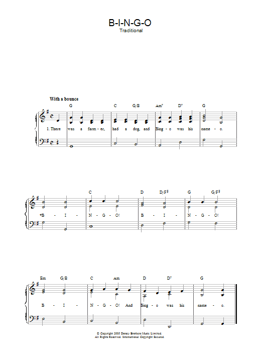 Traditional B-I-N-G-O Sheet Music Notes & Chords for Piano & Vocal - Download or Print PDF