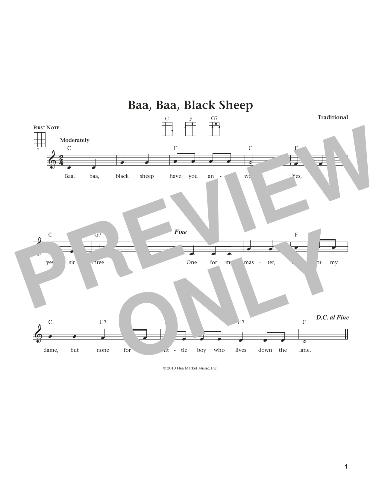 Traditional Baa Baa Black Sheep (from The Daily Ukulele) (arr. Liz and Jim Beloff) Sheet Music Notes & Chords for Ukulele - Download or Print PDF