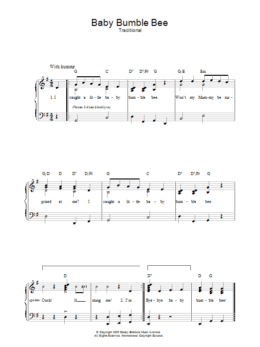 Traditional Baby Bumble Bee Sheet Music Notes & Chords for Piano & Vocal - Download or Print PDF