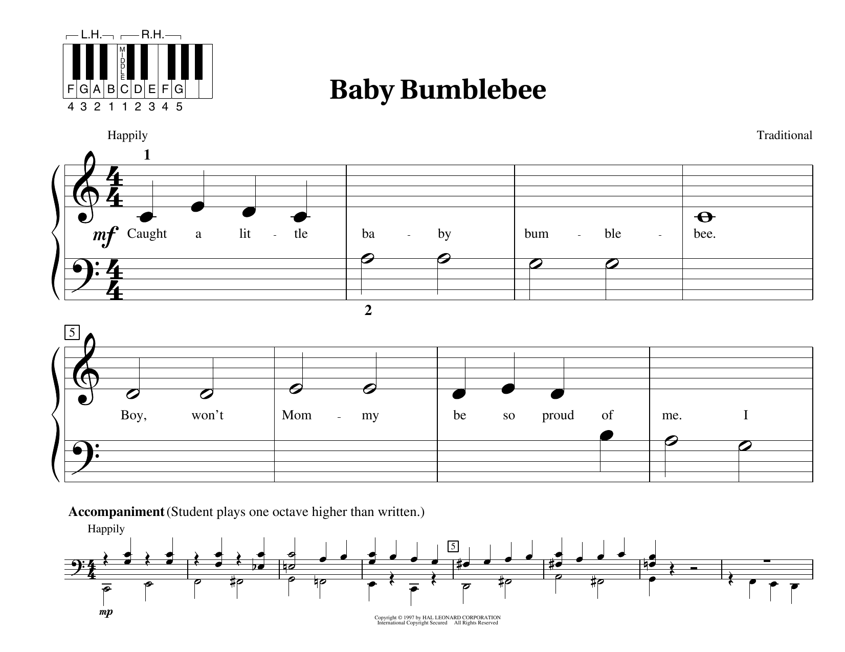 Traditional Baby Bumblebee Sheet Music Notes & Chords for Educational Piano - Download or Print PDF