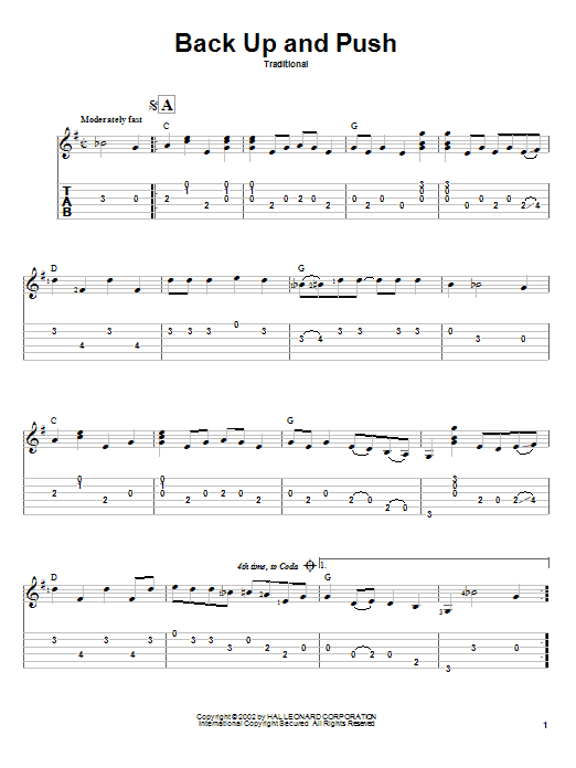Traditional Back Up And Push Sheet Music Notes & Chords for Guitar Tab - Download or Print PDF