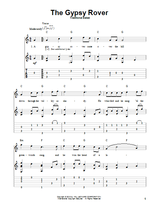 Traditional Ballad The Gypsy Rover Sheet Music Notes & Chords for Guitar Tab - Download or Print PDF