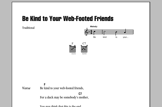 Traditional Be Kind To Your Web-Footed Friends Sheet Music Notes & Chords for 5-Finger Piano - Download or Print PDF