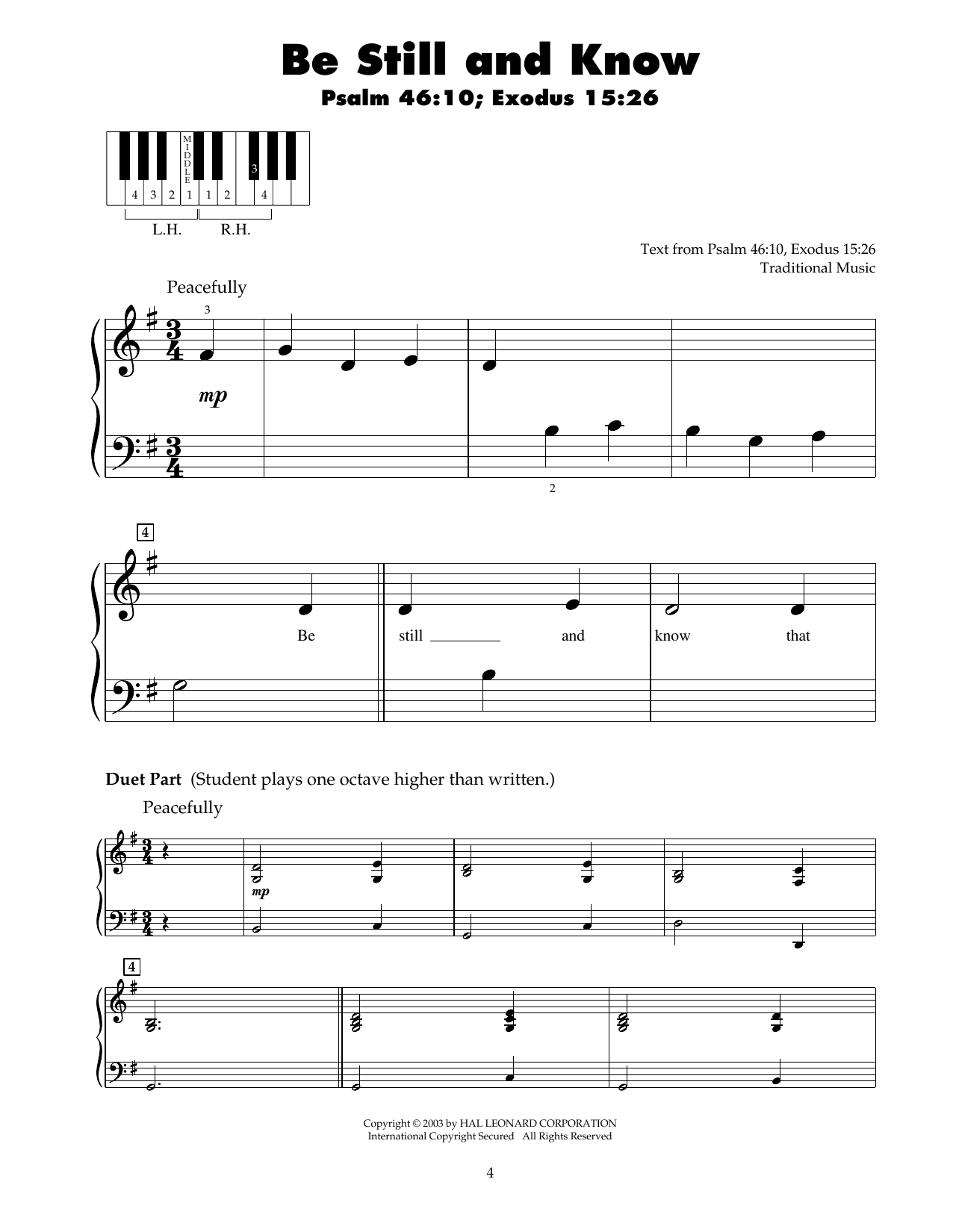 Traditional Be Still And Know Sheet Music Notes & Chords for 5-Finger Piano - Download or Print PDF