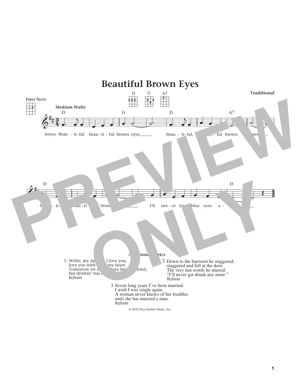 Traditional Beautiful Brown Eyes (from The Daily Ukulele) (arr. Liz and Jim Beloff) Sheet Music Notes & Chords for Ukulele - Download or Print PDF