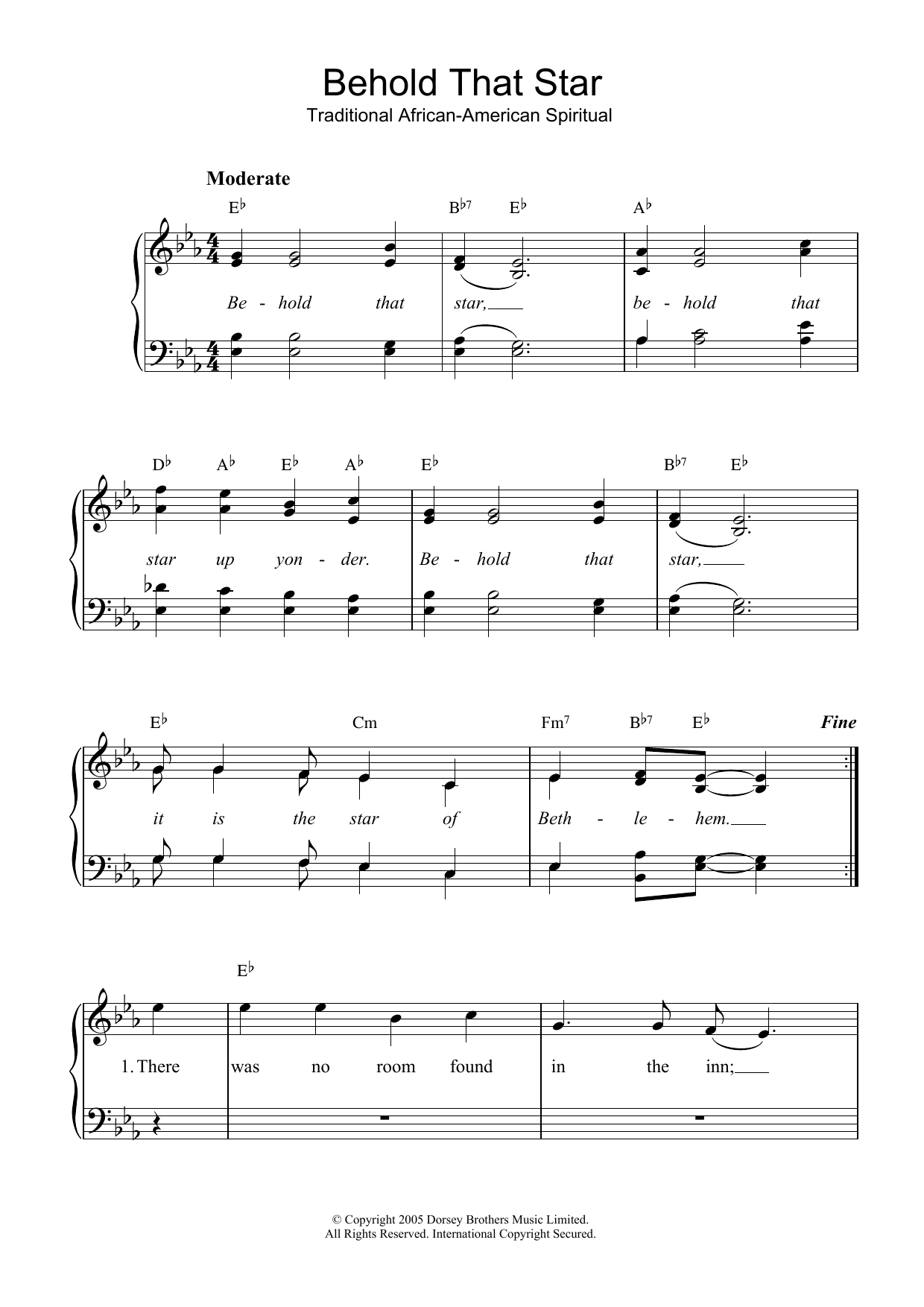 Traditional Behold That Star Sheet Music Notes & Chords for Piano & Vocal - Download or Print PDF