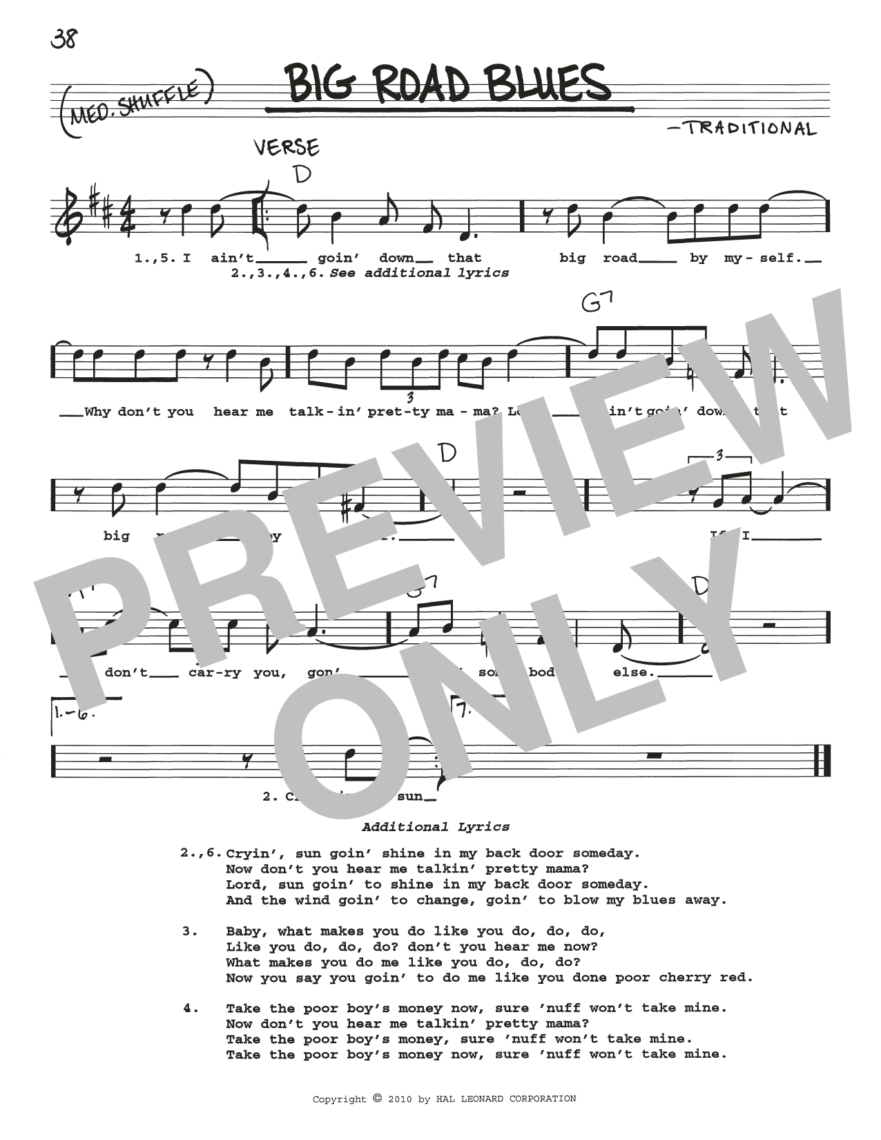 Traditional Big Road Blues Sheet Music Notes & Chords for Real Book – Melody, Lyrics & Chords - Download or Print PDF