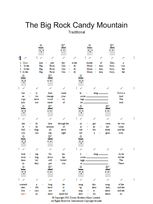 Traditional Big Rock Candy Mountain Sheet Music Notes & Chords for Ukulele with strumming patterns - Download or Print PDF